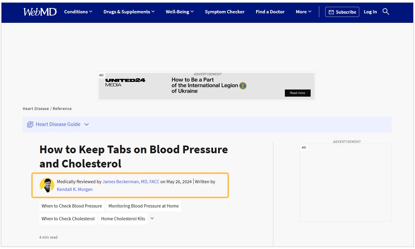 WebMD'de tıbbi olarak gözden geçirilmiş makale örneği